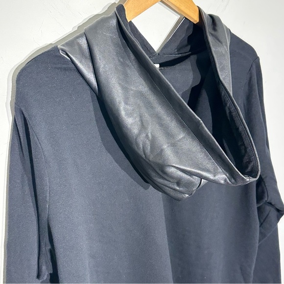 Belle by KIM GRAVEL Knit Top/Sweatshirt with Faux Leather Hood Women Bla… - Picture 8 of 13
